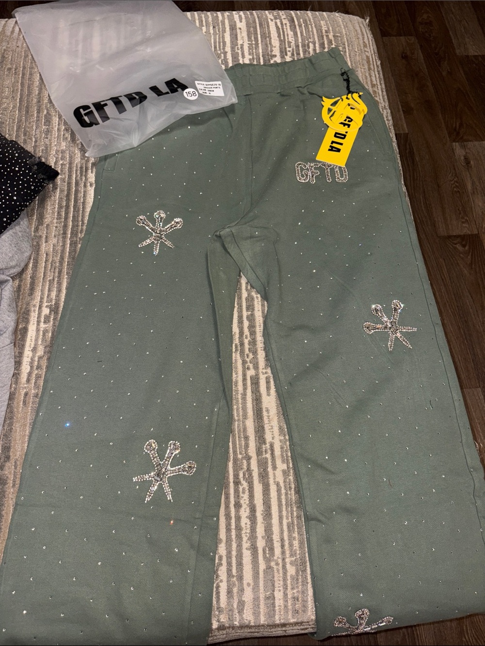 Kids Olive Green Rhinestone Embellished Bottoms